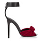 Velvet Rosette Ankle-Strap Stiletto Sandals
