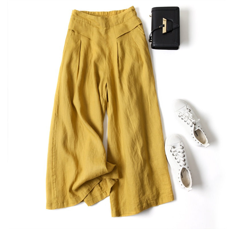 Luxurious Cotton &  Linen Wide Leg High Waisted Loose Pants with , Comes in Multiple  Colors.