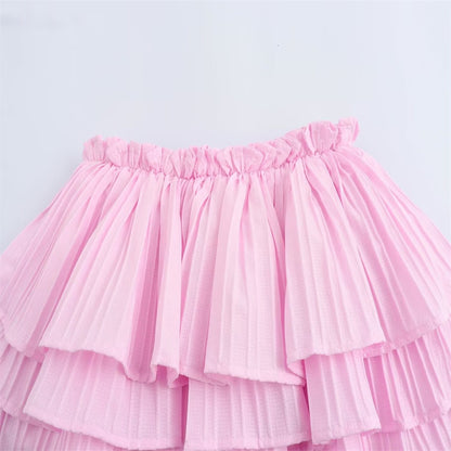 Sweet and Pink Elastic Layered Mini Skirt