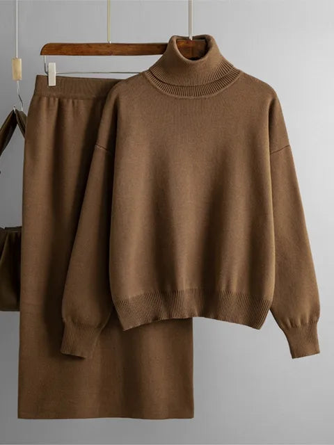 Women Loose Sweater 2 Piece Suits, Long Sleeve Pullovers and  Midi Skirt