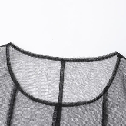 Stylish Sheer Dress With a Flowing Mesh Skirt and an  irregular Hemline.