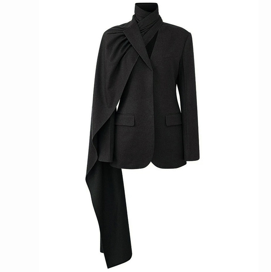 Versatile Casual Suit Jacket with Scarf Collar.