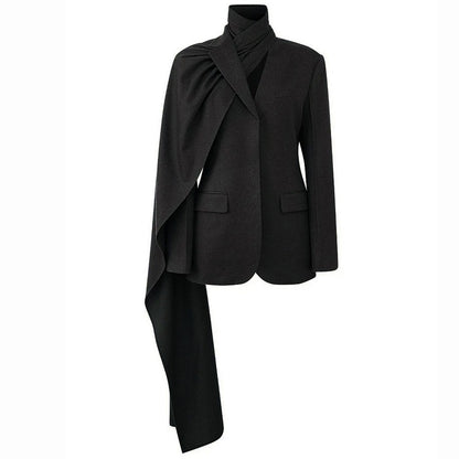 Versatile Casual Suit Jacket with Scarf Collar.