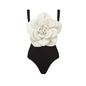European and American black and white three-dimensional large flower one-piece swimsuit for women