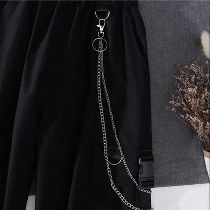 Women's Harajuku Cargo Pants and Long Sleeves Cropped Top with Cool Chains Details