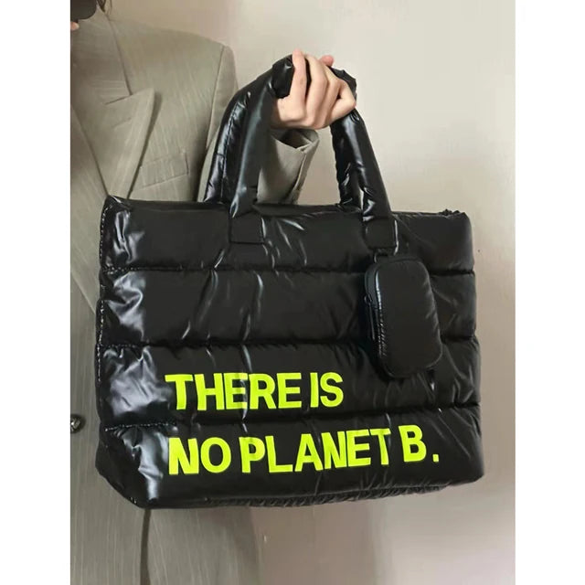 Nylon Padded Shoulder Bag Quilted Tote Bags for Women Down Space Handbags Winter Cotton Shopper Purses Letter Clutch