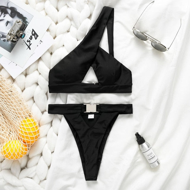 One-Shoulder Asymmetric Sculpt & Slay Cutout Bikini Set