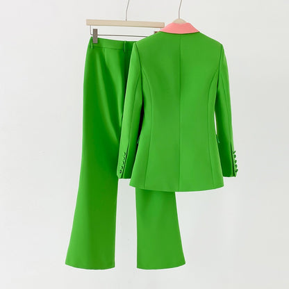 Women's Slim Fitted Bright Green Flared Pant Suit