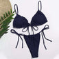 Ribbed Tie-Front Triangle Bikini Set-Multiple Colors