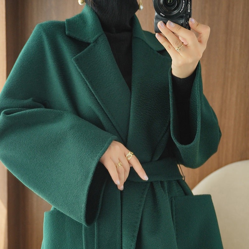 Elegant Long Belted Cashmere Coat for Women