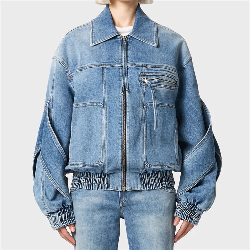 Retro Washed High Quality Pure Cotton  Padded Denim Jacket