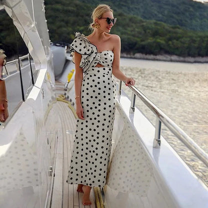 Retro Glam Polka Dot Swimsuit & Skirt Set