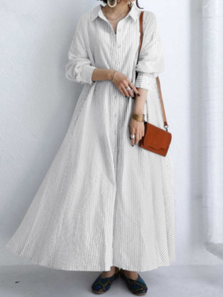 Striped  Long Sleeves Shirt Dress in Multiple Colors