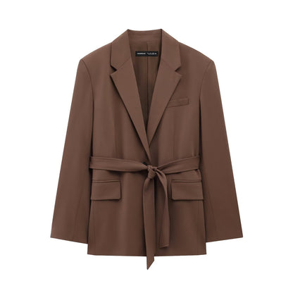 Chocolate Brown Belted Blazer & Trousers Set – Timeless Elegance, Effortless Power