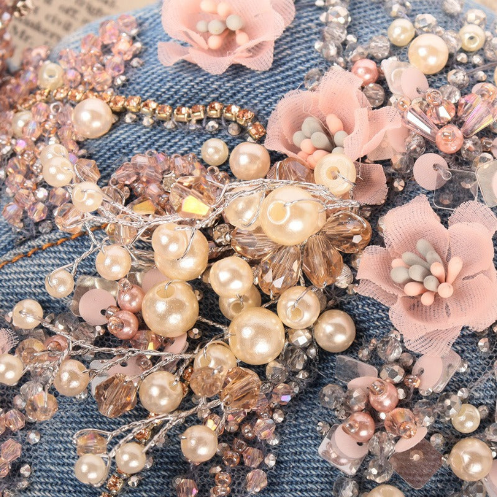 Women's Denim Bustier Top Adorned with Sparkling  Beads