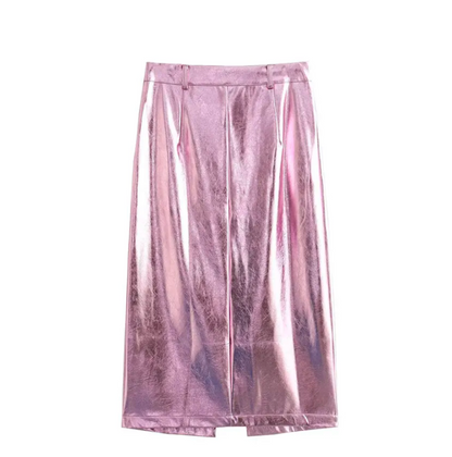 Metal Textured Women's Pink Skirt