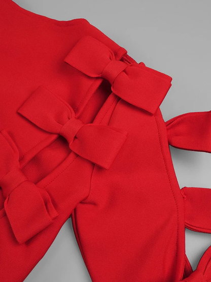 The Ultimate Red Mini Dress With Bows Designer Details