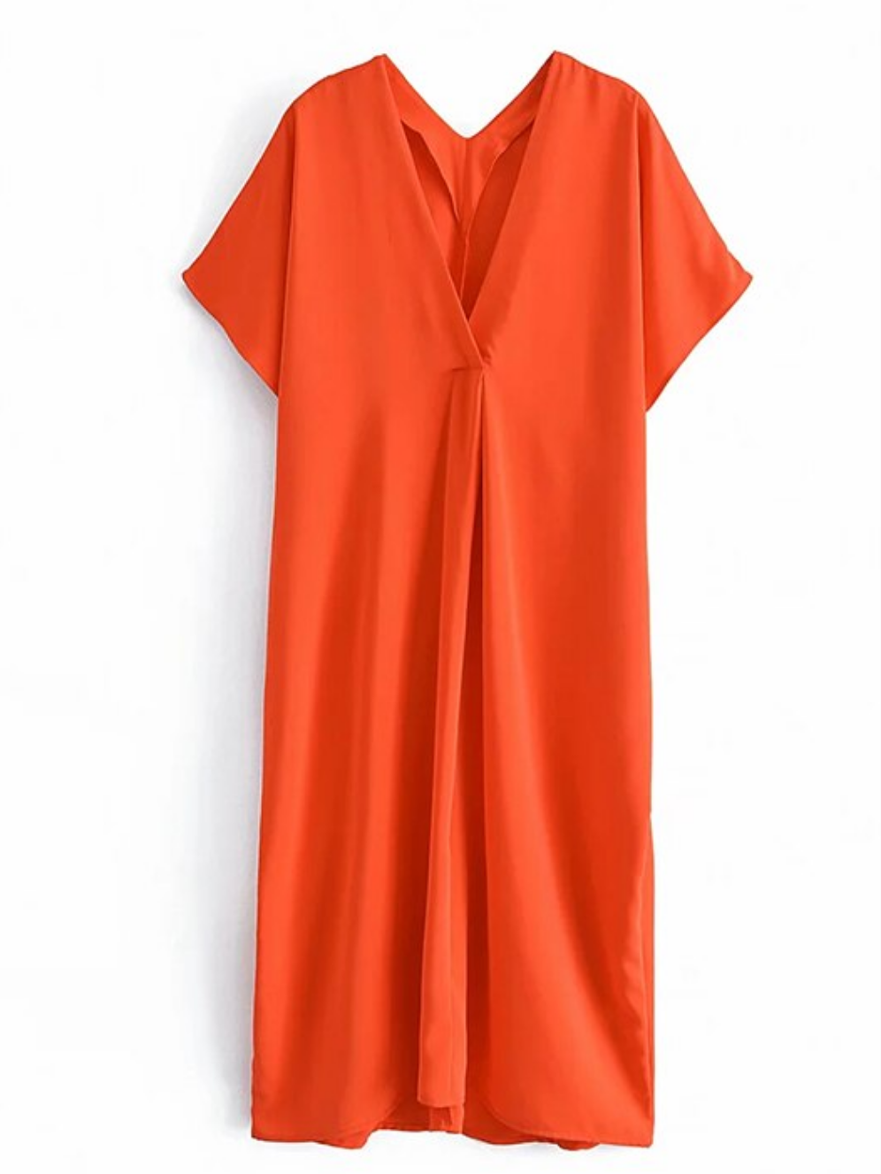 Orange Satin Long  Tunic Style Dress  For Women