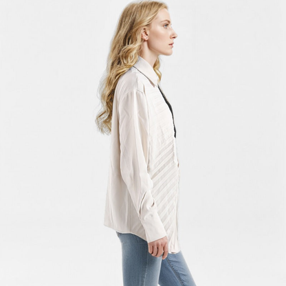 Pleated Long Sleeved White Shirt for Women