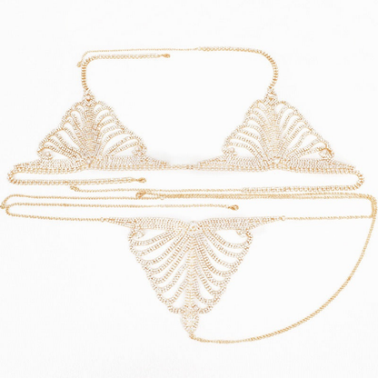 Diamonds and Chains G-String Bikini Set in Gold and Silver