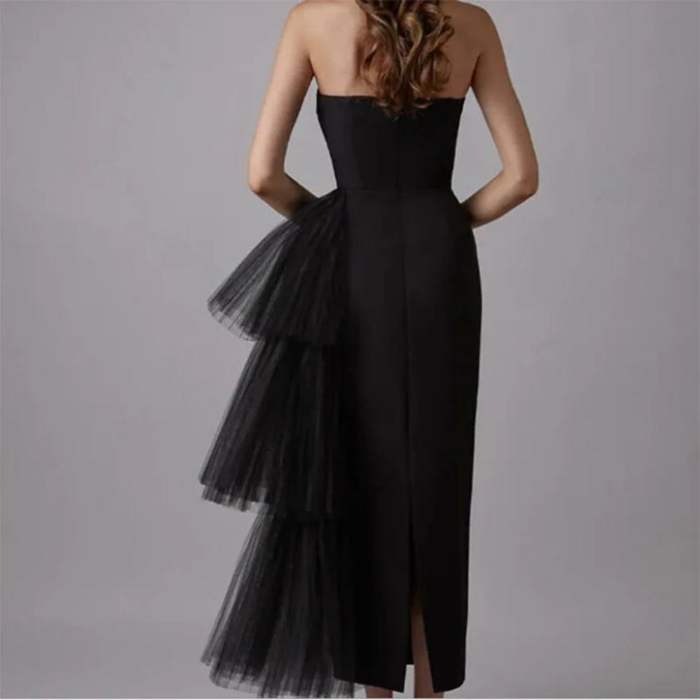 High waisted Strapless Mesh High Fashion Dress in a Variety of Colors.