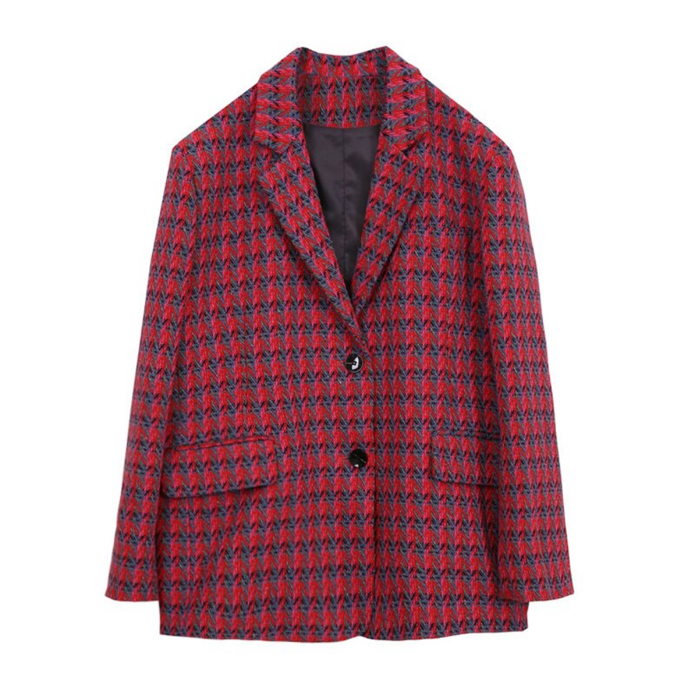 Elegant Pink Tweed Single Breasted Blazer