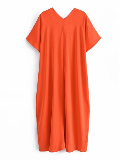 Orange Satin Long  Tunic Style Dress  For Women