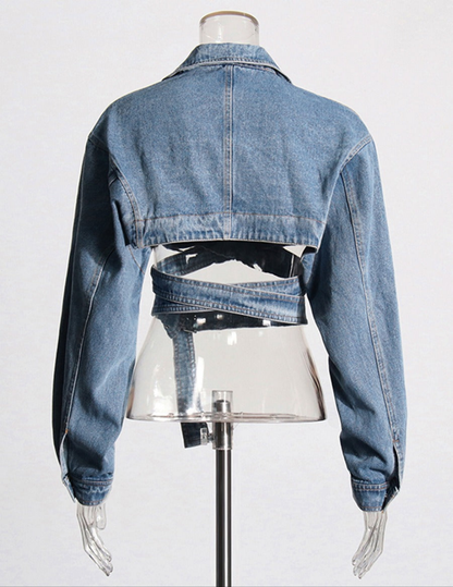 Cross Layered Cropped Denim  Jacket