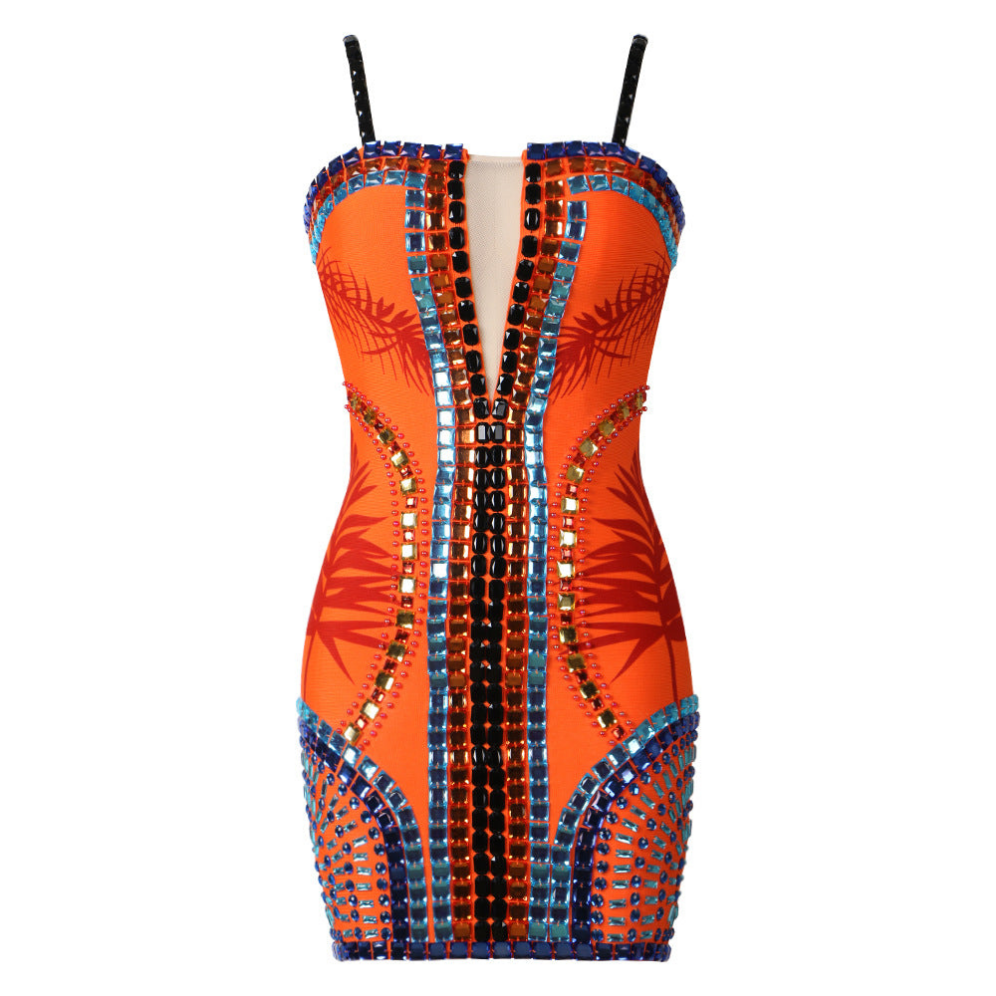 Stunning Bodycon Dress With Intricate  Beading and Designer Prints