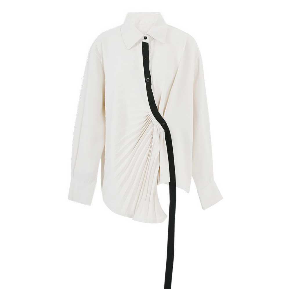 Pleated Long Sleeved White Shirt for Women