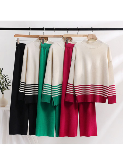 Women's Two-Piece Sweater Set Oversized, Pullover + Wide Leg Pants