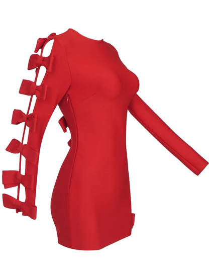 The Ultimate Red Mini Dress With Bows Designer Details