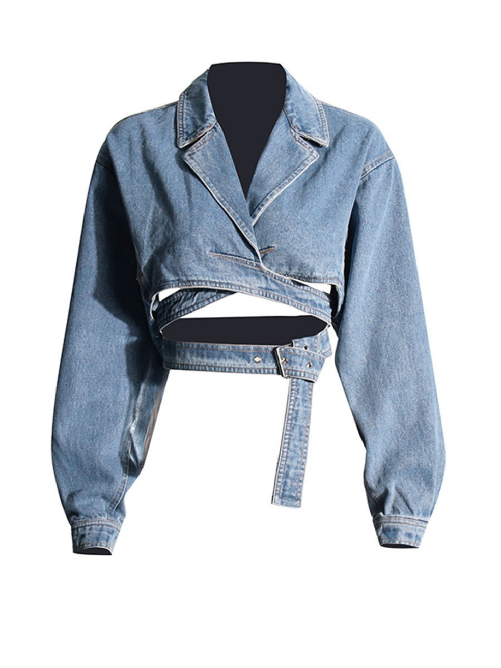 Cross Layered Cropped Denim  Jacket