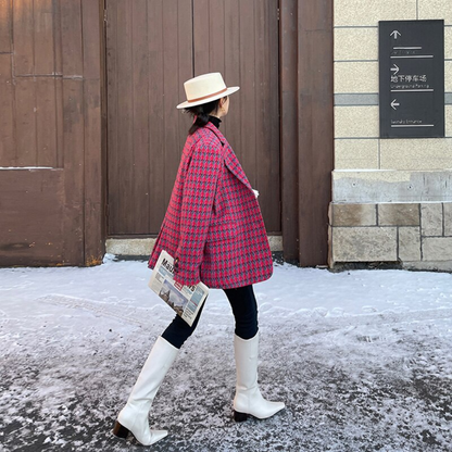 Elegant Pink Tweed Single Breasted Blazer