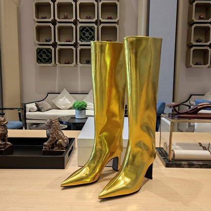 Metallic Leather Knee-High Boots for Women