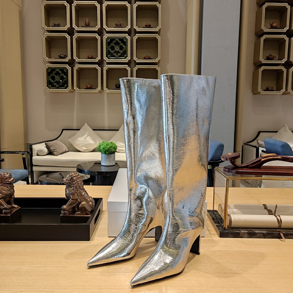 Metallic Leather Knee-High Boots for Women