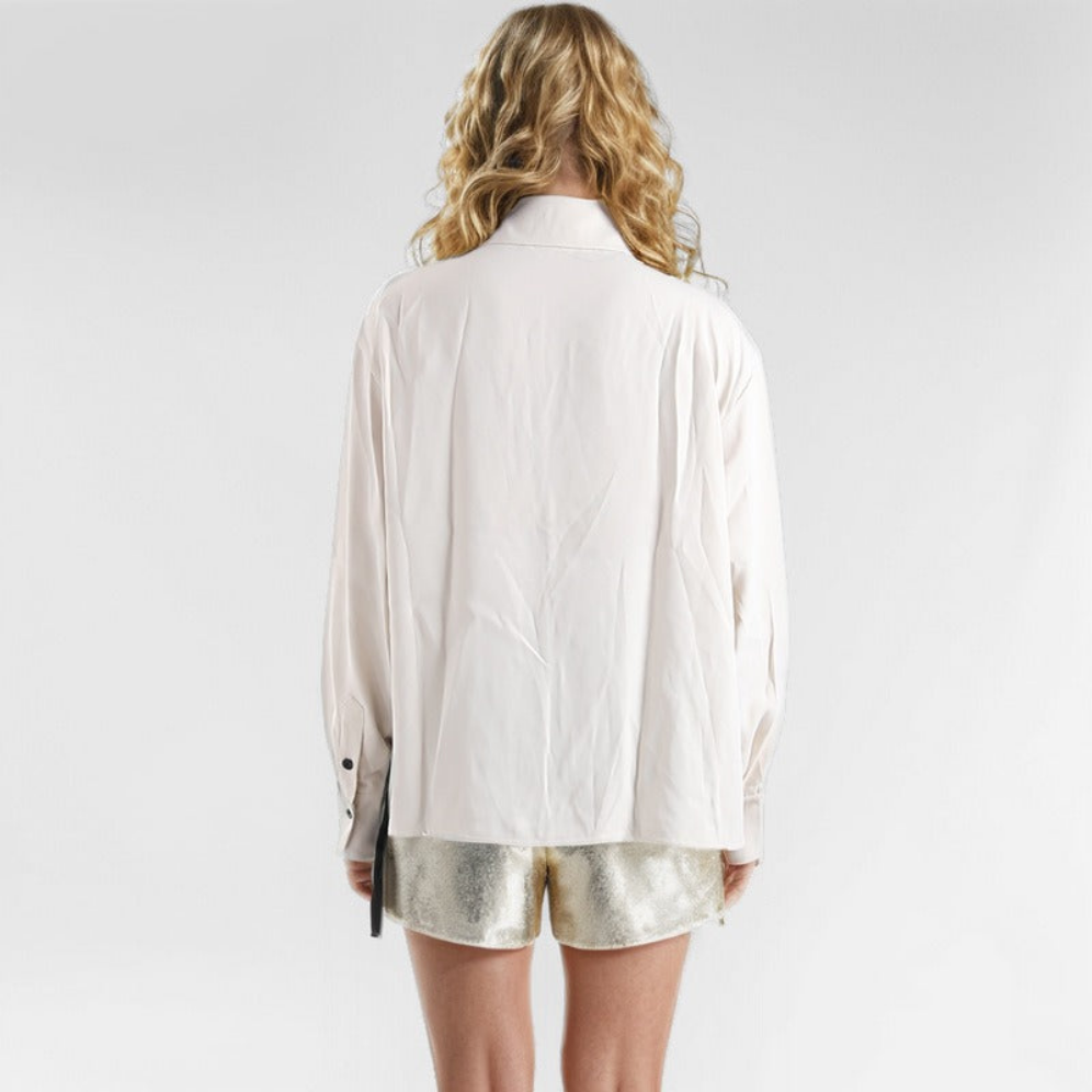 Pleated Long Sleeved White Shirt for Women