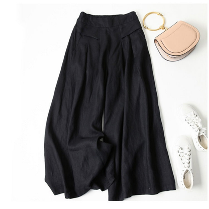 Luxurious Cotton &  Linen Wide Leg High Waisted Loose Pants with , Comes in Multiple  Colors.