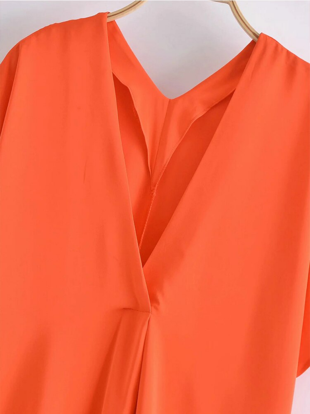 Orange Satin Long  Tunic Style Dress  For Women