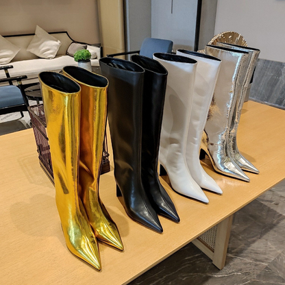 Metallic Leather Knee-High Boots for Women