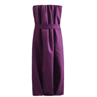 Strapless Purple Midi Dresses with a Belt