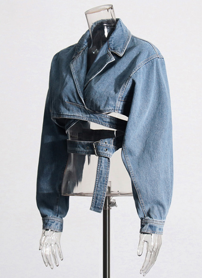 Cross Layered Cropped Denim  Jacket