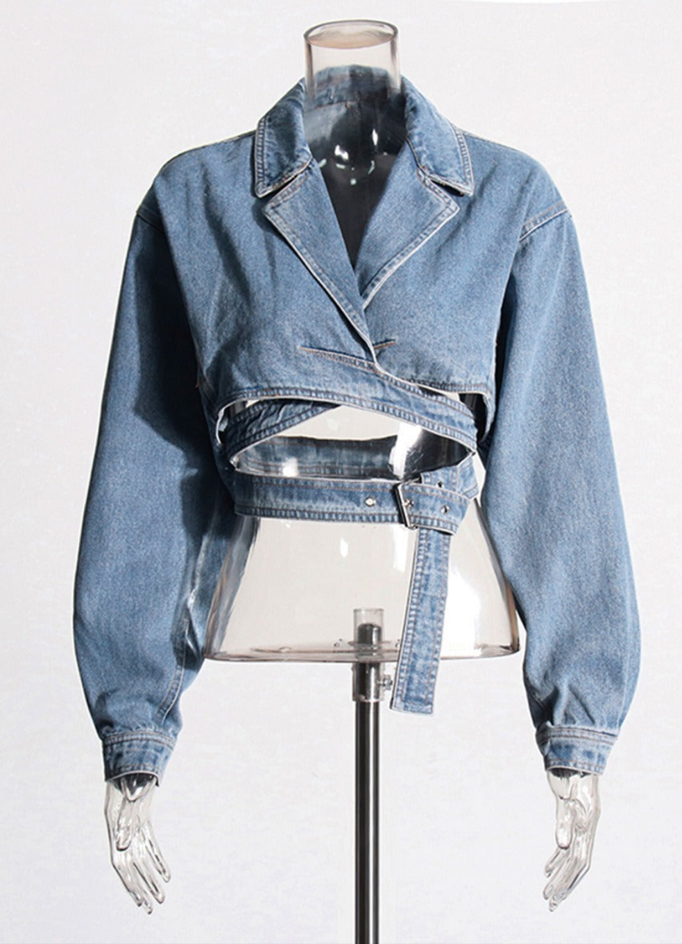 Cross Layered Cropped Denim  Jacket