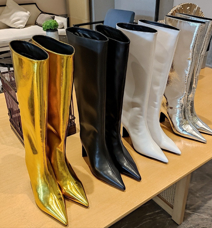 Metallic Leather Knee-High Boots for Women