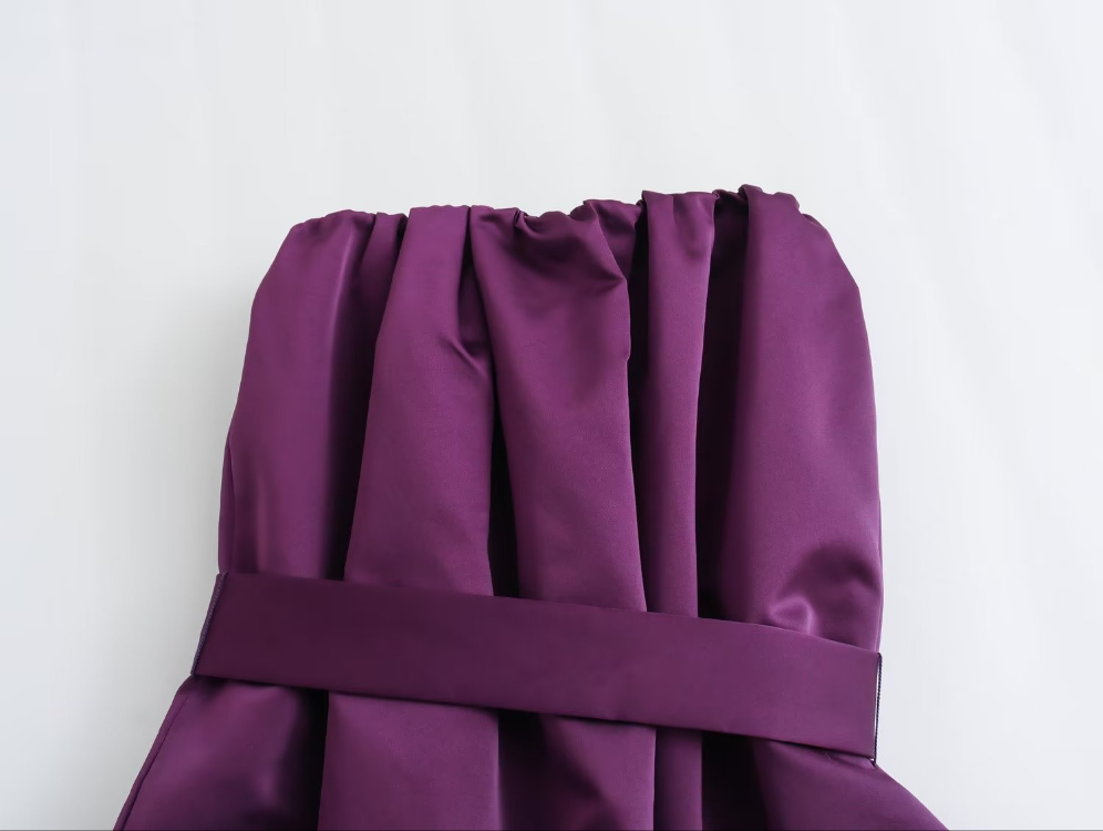 Strapless Purple Midi Dresses with a Belt