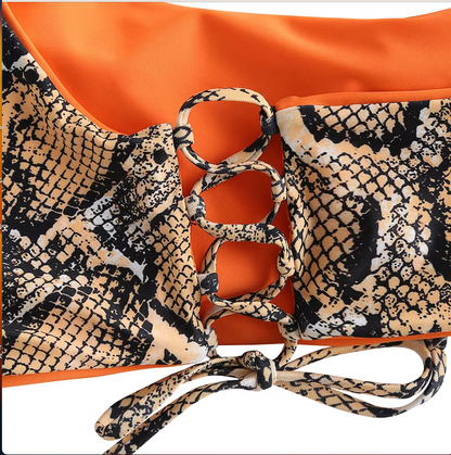 Reversible One-Shoulder Snake Print Bikini Set
