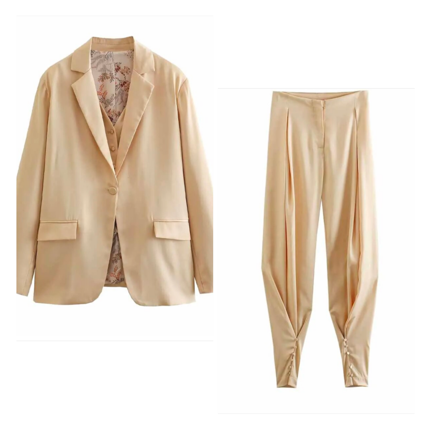 Elegant Matching Vest Jacket  + Female Chic High Rise Pleated Pants Two-Piece Set