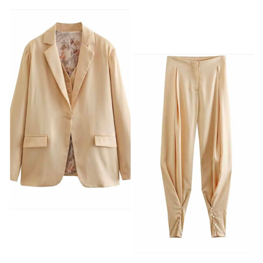 Elegant Matching Vest Jacket  + Female Chic High Rise Pleated Pants Two-Piece Set