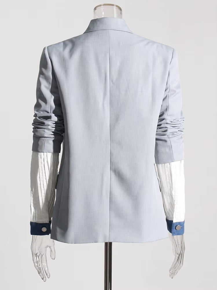 Two-Tone Contrast Blazer with Pleated Sleeve Detail