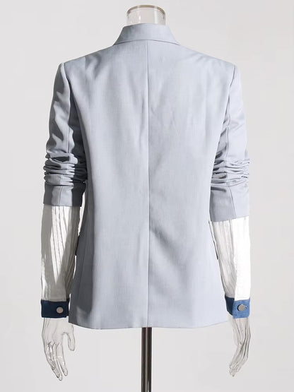 Two-Tone Contrast Blazer with Pleated Sleeve Detail